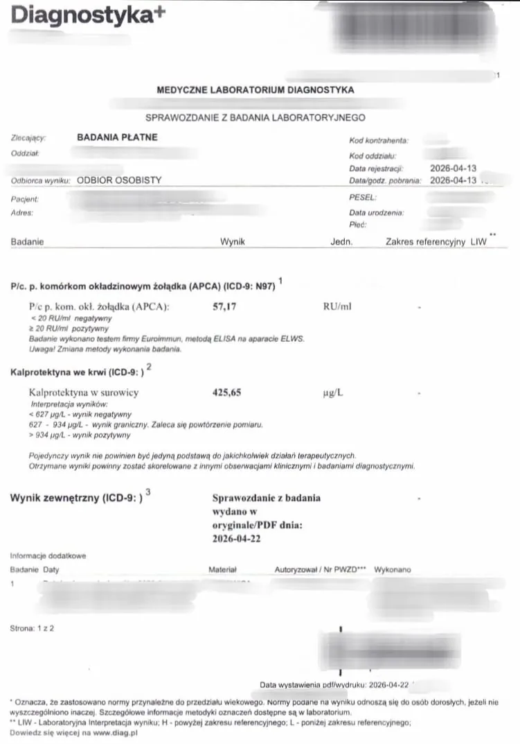 Kalprotektyna we krwi po konsultacji — w normie